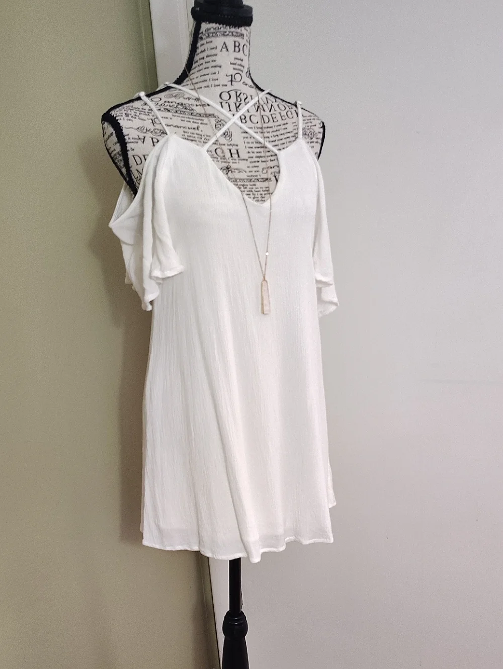 Lulus Afterglow White Strappy Cold Shoulder Mini Shift Dress‎ Large